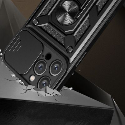 2. Etui Hybrid Armor Camshield na iPhone 16 Pro Max pancerne z osłoną na aparat z podstawką - czarne