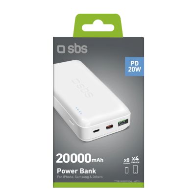 2. Powerbank SBS TTBB20000PD20W 20000 mAh 20W Power Delivery z MicroUSB, USB-C, USB-A - biały
