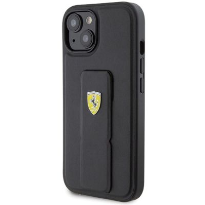 2. Etui Ferrari Grip Stand Metal Logo na iPhone 15 - czarne