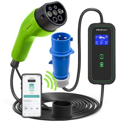 8. Qoltec Mobilna ładowarka do samochodu elektrycznego EV z regulacją 2w1 Typ2 | 7kW | 230V | CEE 3 PIN | Wi-fi| LCD | Przenośna | Wallbox | 5m