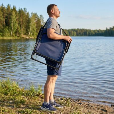 4. FOTEL TURYSTYCZNO PLAŻOWY Z PODŁOKIETNIKAMI 52X54X26/66CM SKŁADANY NIEBIESKI