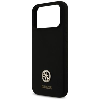 6. Etui Guess Silicone Logo Strass 4G MagSafe na iPhone 17 Pro Max - czarne