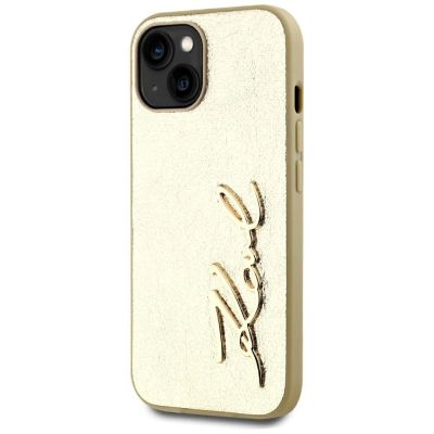 2. Etui Karl Lagerfeld Wrinkled Metal Signature na iPhone 15 - złote