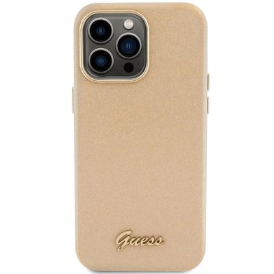 3. Etui Guess Glitter Glossy Script do iPhone 15 Pro - złote