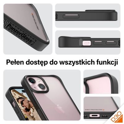 3. Etui PanzerGlass ClearCase na iPhone 15 z certyfikatem Military Grade - przezroczysto-czarne
