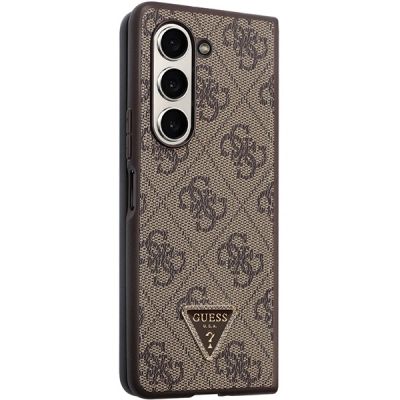 5. Etui Guess Leather 4G Triangle Strass na Samsung Galaxy Z Fold 5 - brązowe