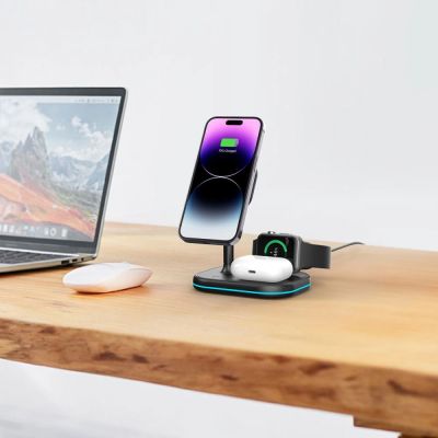 6. Ładowarka Tech-Protect QI15W-A27 indukcyjna 3w1 ze stojakiem z MagSafe na smartfon / Apple Watch / AirPods - czarna