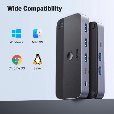 5. Przełącznik switch Ugreen CM662 USB 3.0 switch 2-in-4 + 2x kabel USB-A - czarny