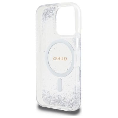 7. Etui Guess Resin Gradient Glitter MagSafe na iPhone 16 Pro - srebrne