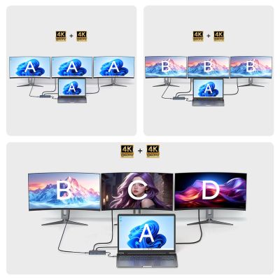 6. Hub USB-C 14 w 1 Wozinsky WDS03Y5S wielofunkcyjny, aluminiowy, do 3 monitorów, z kablem 15 cm  - szary