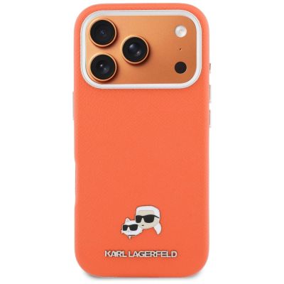 3. Etui Karl Lagerfeld Karl & Choupette Head Pins Saffiano MagSafe na iPhone 17 Pro - pomarańczowe