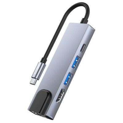 4. HUB Tech-Protect V3 5w1 USB-C - USB-A 3.0 / USB-A 2.0 / USB-C / HDMI / RJ45 - szary