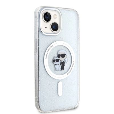 4. Etui Karl Lagerfeld Karl&Choupette Glitter MagSafe na iPhone 15 Plus - przezroczyste