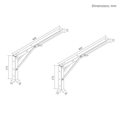 MACLEAN UCHWYT SKŁADANY POD PÓŁKĘ ŚCIENNĄ UCHWYT SKŁADANY PÓŁKI ŚCIENNEJ MACLEAN, MIN 300MM, MAX 600MM, MAX 50KG, 2 SZTUKI, M