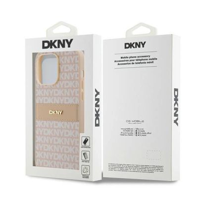 8. Etui DKNY Leather Mono Stripe & Metal Logo na iPhone 14 Pro Max - różowe