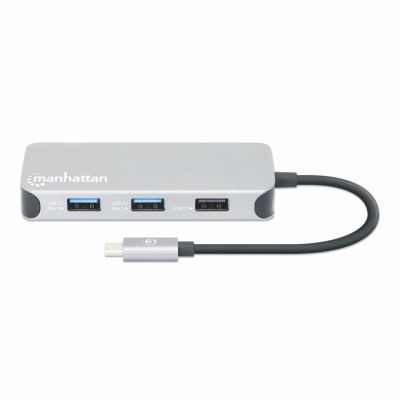 4. Stacja dokująca MANHATTAN USB-C 8 w 1 z zasilaniem USB 3.2 Gen 1 Type-C męski na żeński HDMI, trzy porty USB-A, gigabitowy port RJ45, port USB-C Power Delivery, czytnik kart SD/MicroSD, aluminium, gwiezdna szarość (13061)