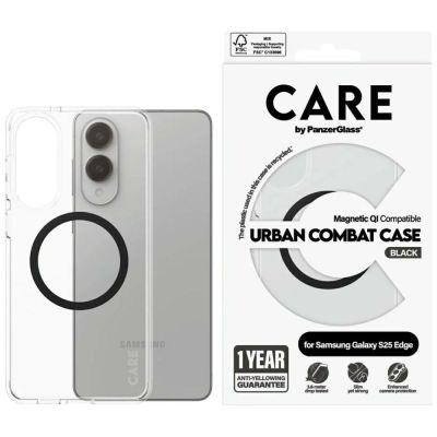 Etui CARE by PanzerGlass Flagship Urban Combat Black QI na Samsung Galaxy S25 Edge - przezroczyste