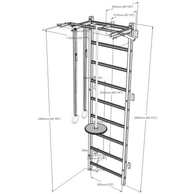 4. DRABINKA GIMNASTYCZNA DREWNIANO METALOWA Z METALOWYM DRĄŻKIEM I AKCESORIAMI DLA DZIECI BENCHK 721W A076