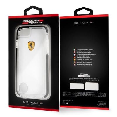 6. Etui Ferrari Shockproof na iPhone 7 / 8 / SE 2020 / SE 2022 - przezroczysto-czarne