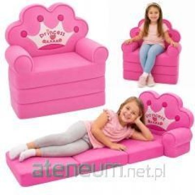 Rozkładany Fotel Sofa Leżanka z Koroną 2W1 Dla Dzieci Miękki Różowy