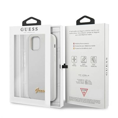 8. Etui Guess Metal Logo Script na iPhone 12 mini - białe