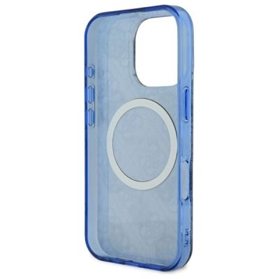 7. Etui Guess IML Peony On 4G Background MagSafe na iPhone 16 Pro - niebieskie