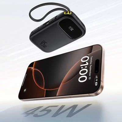 7. Powerbank Baseus EnerFill FC31 20000mAh 45W z wyświetlaczem z kablami USB-C i Lightning - czarny