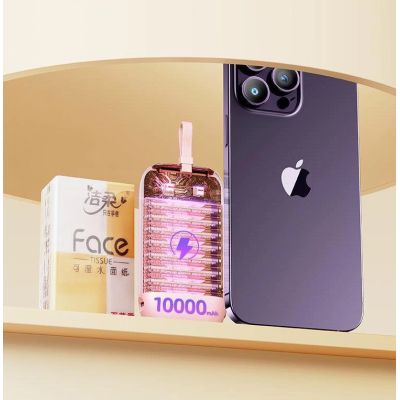 13. Joyroom mini powerbank 10000mAh Colorful Series 22.5W z 2 wbudowanymi kablami USB C i Lightning różowy (JR-L012)