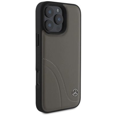4. Etui Mercedes MB Curved Stitches Leather na iPhone 16 Pro Max - brązowe
