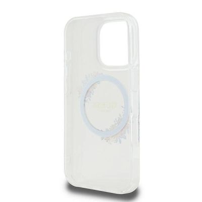 7. Etui Guess IML Flowers Wreath MagSafe na iPhone 16 Pro - przezroczyste