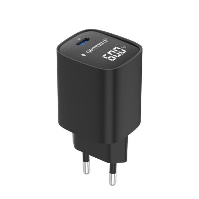 3. GEMBIRD 1-PORTOWA SZYBKA ŁADOWARKA SIECIOWA (PD) USB TYP - C, 60W, LCD, CZARNA