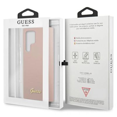 8. Etui Guess Silicone Script Metal Logo na Samsung Galaxy S23 Ultra - różowe