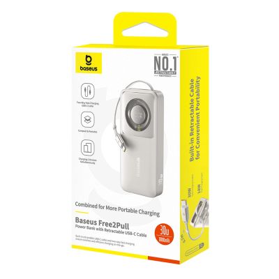 4. Powerbank Baseus Free2Pull 10000mAh 30W z portem USB-C i rozwijanym kablem USB-C - szary