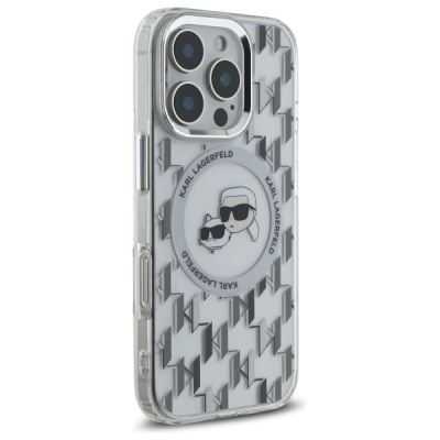 4. Etui Karl Lagerfeld IML Monogram Karl & Choupette Head MagSafe na iPhone 16 Pro - przezroczyste