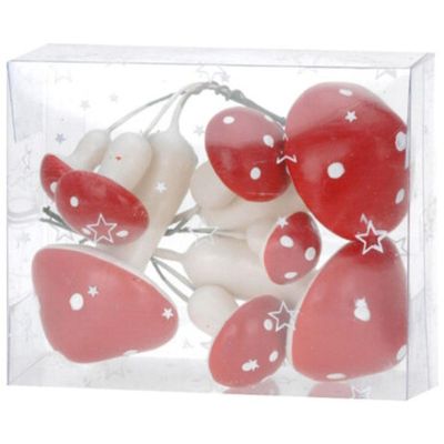 15. FIGURKA DEKORACYJNA GRZYBKI MUCHOMORKI NA DRUCIKU 9SZT