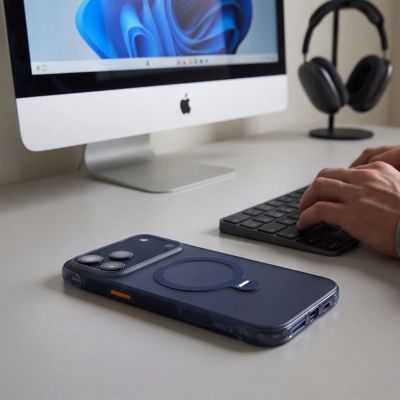 11. Etui Tech-Protect MagAir Stand MagSafe CC na iPhone 18 Pro / 17 Pro - granatowy matowy