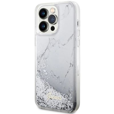 2. Etui Guess Liquid Glitter Marble na iPhone 14 Pro Max - białe