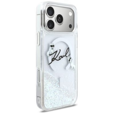 4. Etui Karl Lagerfeld Liquid Glitter Karl Script Logo MagSafe na iPhone 17 Pro Max - przezroczyste