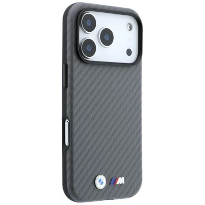 4. Etui BMW M Carbon Metal Logo MagSafe na iPhone 17 Pro / 18 Pro - szare