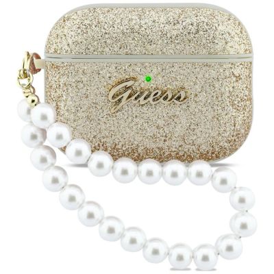 Etui Guess Glitter Pearl Strap na AirPods Pro 3 - złote