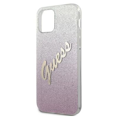 6. Etui Guess Glitter Gradient Script na iPhone 12 mini - różowe