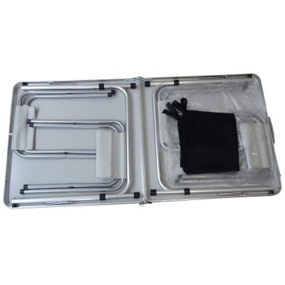 10. STOLIK TURYSTYCZNY SKŁADANY KEMPINGOWY 120x60x70/62/55CM 4 KRZESŁA I PÓŁKA