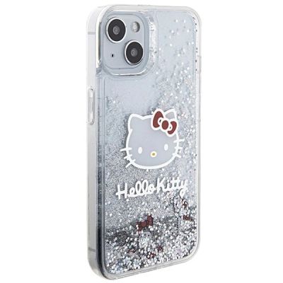 4. Etui Hello Kitty Liquid Glitter Charms Kitty Head na iPhone 14 - srebrne