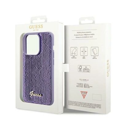 8. Etui Guess Sequin Script Metal na iPhone 13 Pro / 13 - fioletowe