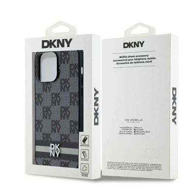 8. Etui DKNY Leather Checkered Mono Pattern & Printed Stripes na iPhone 14 Pro Max - czarne