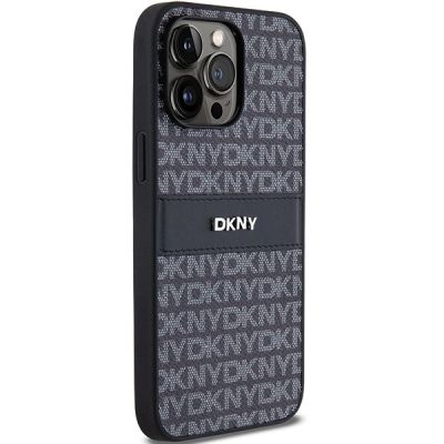 4. Etui DKNY Leather Mono Stripe & Metal Logo na iPhone 14 Pro - czarne