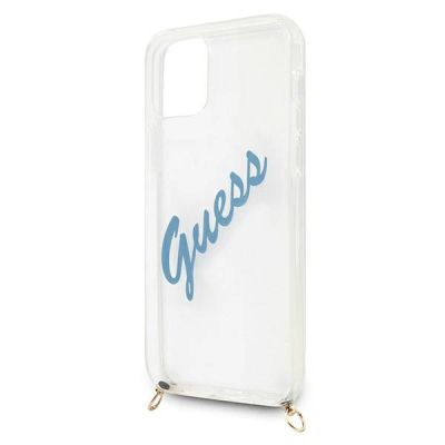 5. Etui Guess Script Vintage na iPhone 12 mini - niebieskie