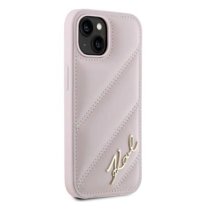4. Etui Karl Lagerfeld Diagonal Quilted Script na iPhone 15 Plus / 14 Plus - różowe