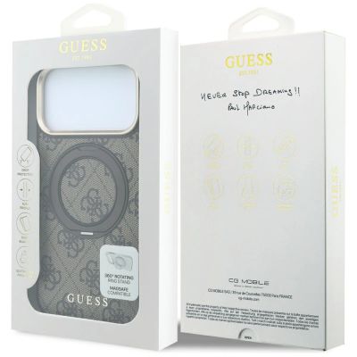 9. Etui Guess Ring Stand 360 4G Classic Logo MagSafe na iPhone 18 Pro / 17 Pro - brązowe