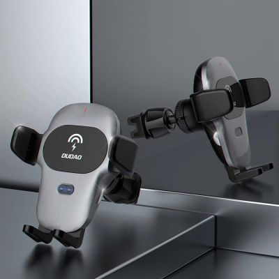 7. Automatyczny uchwyt samochodowy Dudao z wbudowaną ładowarką bezprzewodową Qi 15W szary (F20xs)